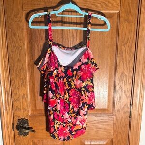 Vibrant colored swim suit top.